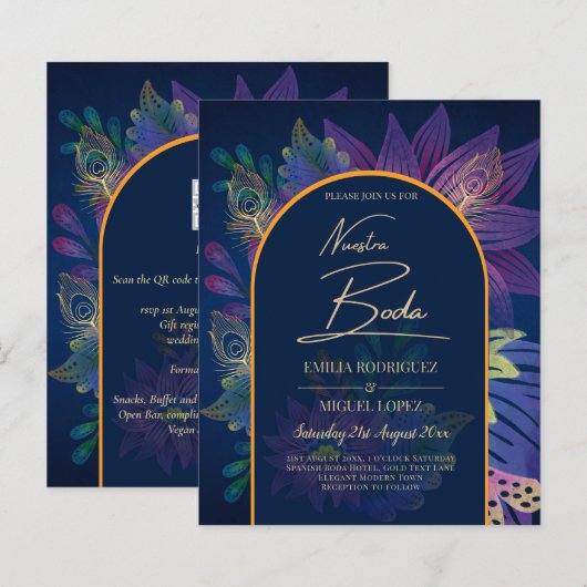 LeahG Navy Lila Gold JEWEL TONES Wedding INVITE (Vorne/Hinten)