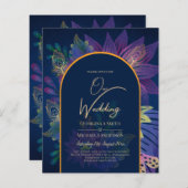 LeahG Navy Lila Gold JEWEL TONES Wedding INVITE (Vorne/Hinten)