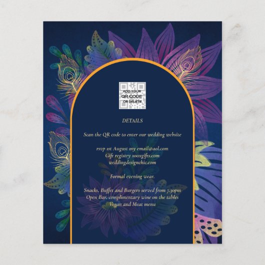 LeahG Navy Lila Gold JEWEL TONES Wedding INVITE (Rückseite)