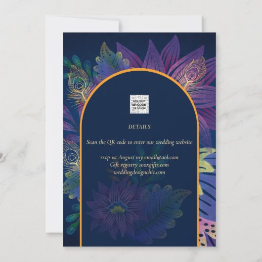 LeahG Navy Lila Gold JEWEL TONES Wedding INVITE Einladung (Rückseite)