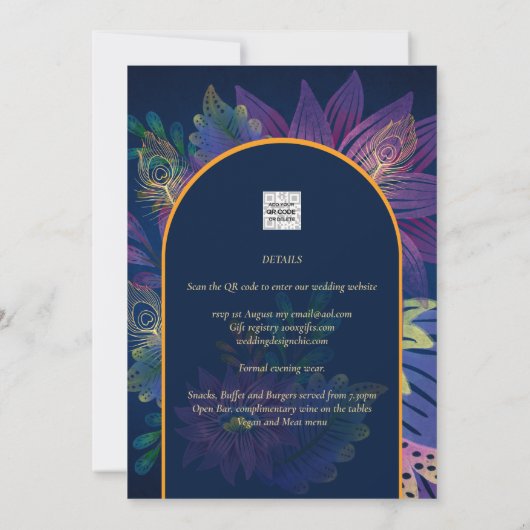 LeahG Navy Lila Gold JEWEL TONES Wedding INVITE Einladung (Rückseite)