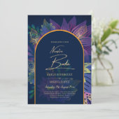 LeahG Navy Lila Gold JEWEL TONES Wedding INVITE Einladung (Stehend Vorderseite)