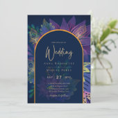 LeahG Navy Lila Gold JEWEL TONES Wedding INVITE Einladung (Stehend Vorderseite)