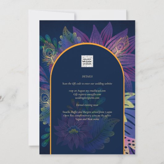 LeahG Navy Lila Gold JEWEL TONES Wedding INVITE Einladung (Rückseite)