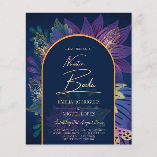 LeahG Navy Lila Gold JEWEL TONES Wedding INVITE Flyer (Vorne)