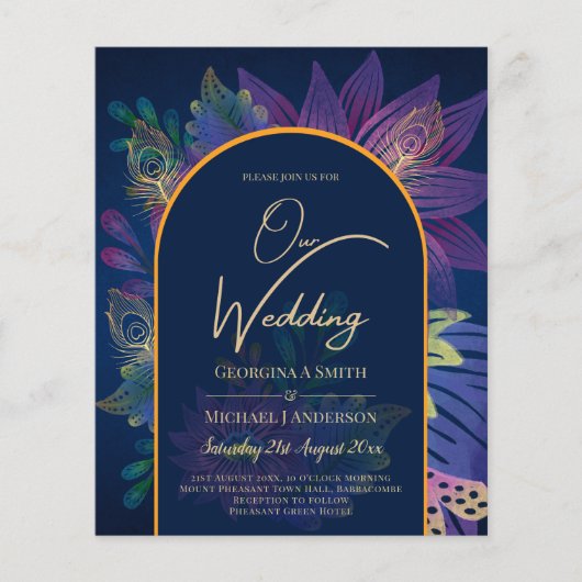 LeahG Navy Lila Gold JEWEL TONES Wedding INVITE Flyer (Vorne)