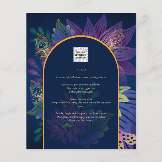 LeahG Navy Lila Gold JEWEL TONES Wedding INVITE Flyer (Hinten)