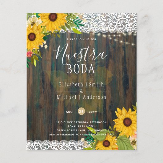 LeahG Nuestra Boda Sonnenblumen Lichter laden Flyer (Vorne)