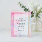 LeahG Pink Aqua Blue Gold INK Wedding INVITE (Stehend Vorderseite)