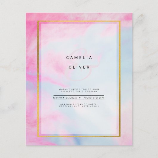 LeahG Pink Aqua Blue Gold INK Wedding INVITE (Vorderseite)