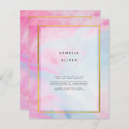 LeahG Pink Aqua Blue Gold INK Wedding INVITE