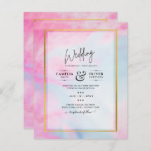 LeahG Pink Aqua Blue Gold INK Wedding INVITE