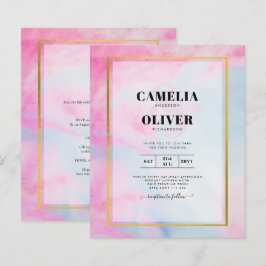 LeahG Pink Aqua Blue Gold INK Wedding INVITE