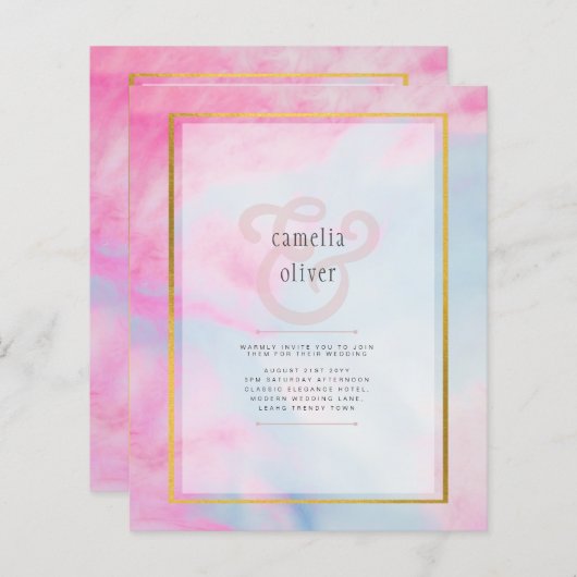 LeahG Pink Aqua Blue Gold INK Wedding INVITE (Vorne/Hinten)