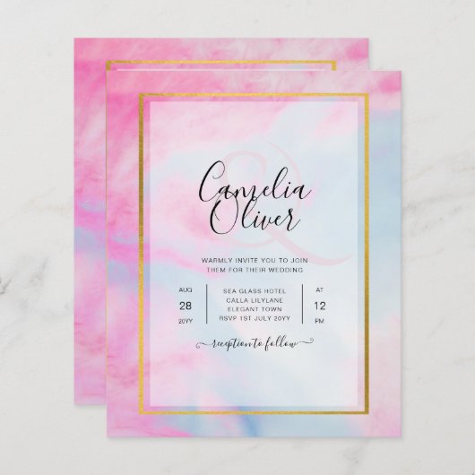 LeahG Pink Aqua Blue Gold INK Wedding INVITE (Vorne/Hinten)