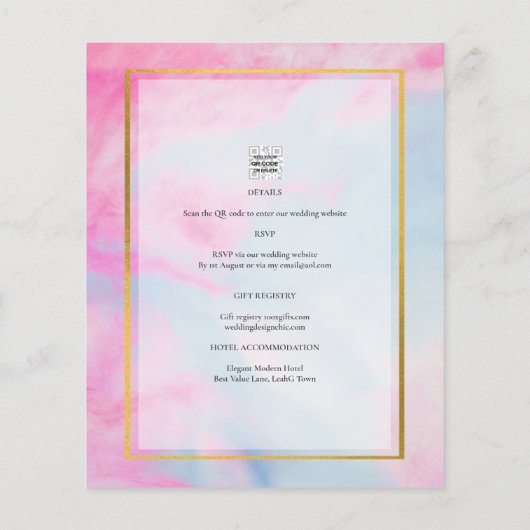LeahG Pink Aqua Blue Gold INK Wedding INVITE (Rückseite)