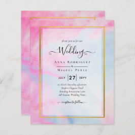 LeahG Pink Aqua Blue Gold INK Wedding INVITE