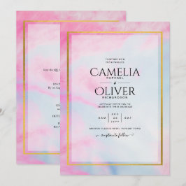 LeahG Pink Aqua Blue Gold INK Wedding INVITE Einladung