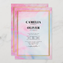 LeahG Pink Aqua Blue Gold INK Wedding INVITE