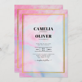 LeahG Pink Aqua Blue Gold INK Wedding INVITE Einladung