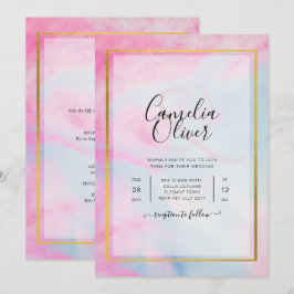 LeahG Pink Aqua Blue Gold INK Wedding INVITE Einladung