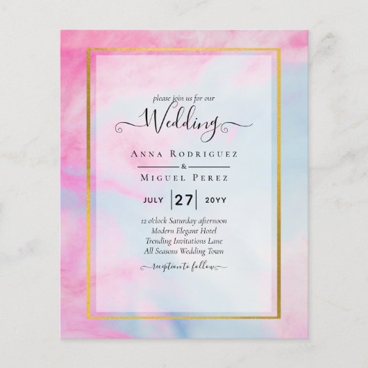 LeahG Pink Aqua Blue Gold INK Wedding INVITE Flyer (Vorne)