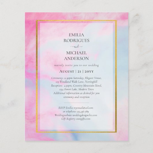 LeahG Pink Aqua Blue Gold INK Wedding INVITE Flyer (Hinten)