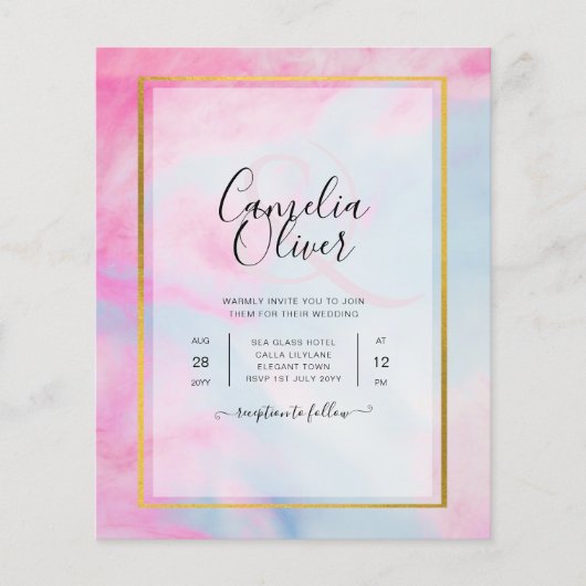 LeahG Pink Aqua Blue Gold INK Wedding INVITE Flyer (Vorne)