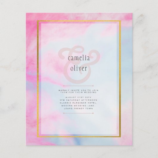 LeahG Pink Aqua Blue Gold INK Wedding INVITE Flyer (Vorne)