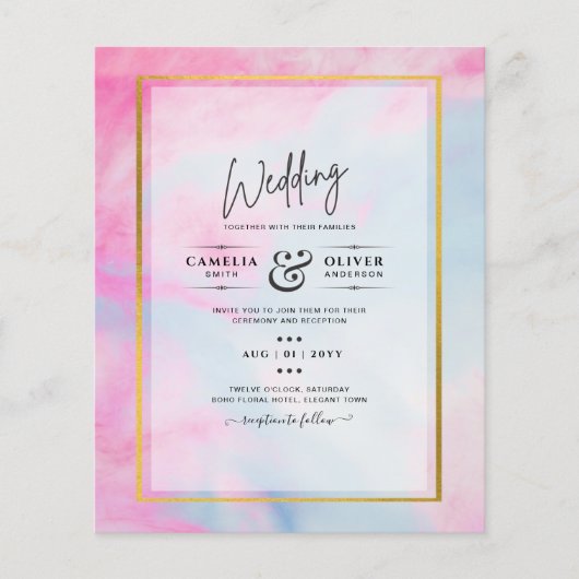 LeahG Pink Aqua Blue Gold INK Wedding INVITE Flyer (Vorne)