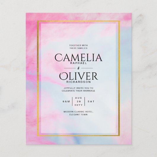 LeahG Pink Aqua Blue Gold INK Wedding INVITE Flyer (Vorne)
