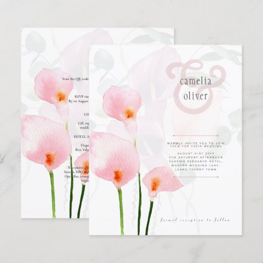 LeahG Pink Calla Lily Floral Wedding Einladung (Vorne/Hinten)