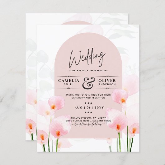 LeahG Pink Calla Lily Floral Wedding Einladung (Vorne/Hinten)