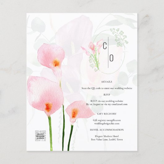 LeahG Pink Calla Lily Floral Wedding Einladung (Rückseite)