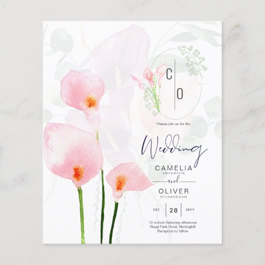 LeahG Pink Calla Lily Floral Wedding Einladung (Vorderseite)