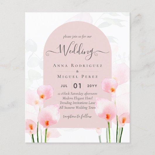 LeahG Pink Calla Lily Floral Wedding Einladung Flyer (Vorne)