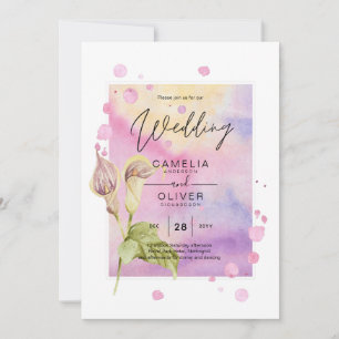 LeahG Pink Calla Lily Floral Wedding Invite allin1 Einladung