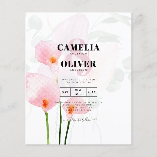 LeahG Pink Calla Lily Floral Wedding Invite allin1 Flyer (Vorne)