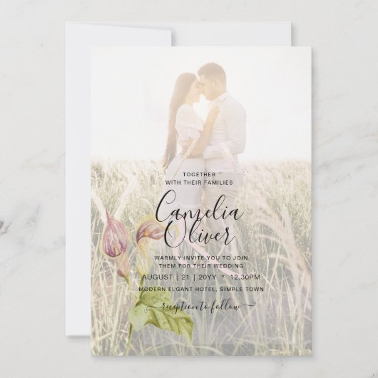 LeahG Pink Calla Lily FOTO Overlay Einladung (Vorderseite)