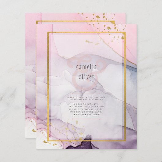 LeahG Pink Lila Lavender Gold INK Wedding INVITE (Vorne/Hinten)