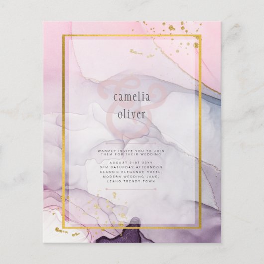 LeahG Pink Lila Lavender Gold INK Wedding INVITE (Vorderseite)
