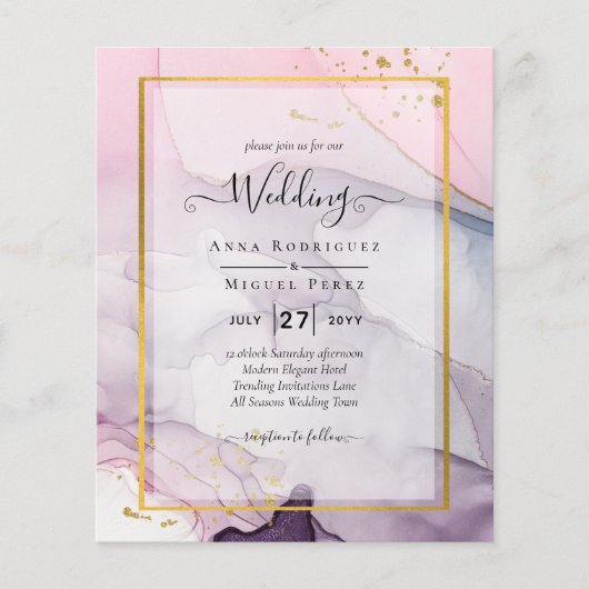 LeahG Pink Lila Lavender Gold INK Wedding INVITE (Vorderseite)