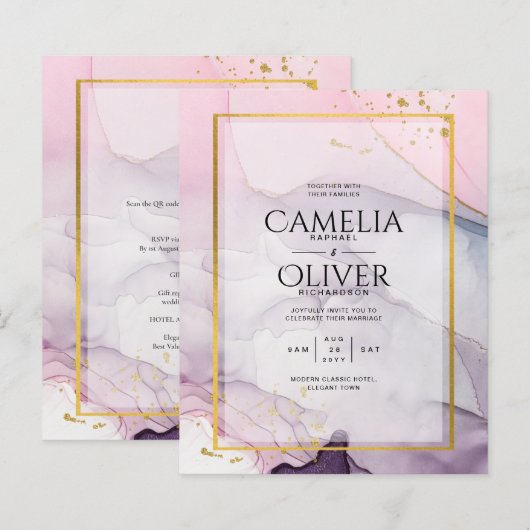 LeahG Pink Lila Lavender Gold INK Wedding INVITE (Vorne/Hinten)