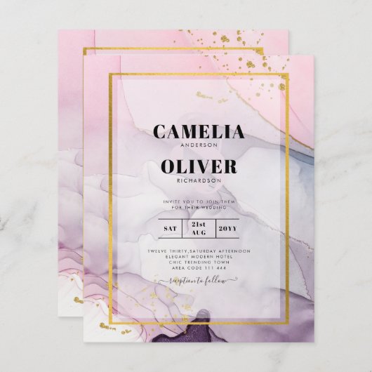 LeahG Pink Lila Lavender Gold INK Wedding INVITE (Vorne/Hinten)