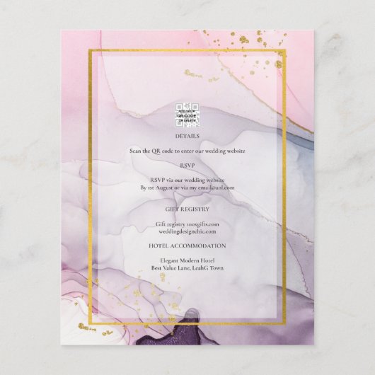 LeahG Pink Lila Lavender Gold INK Wedding INVITE (Rückseite)
