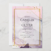 LeahG Pink Lila Lavender Gold INK Wedding INVITE Einladung (Vorderseite)