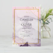 LeahG Pink Lila Lavender Gold INK Wedding INVITE Einladung (Stehend Vorderseite)