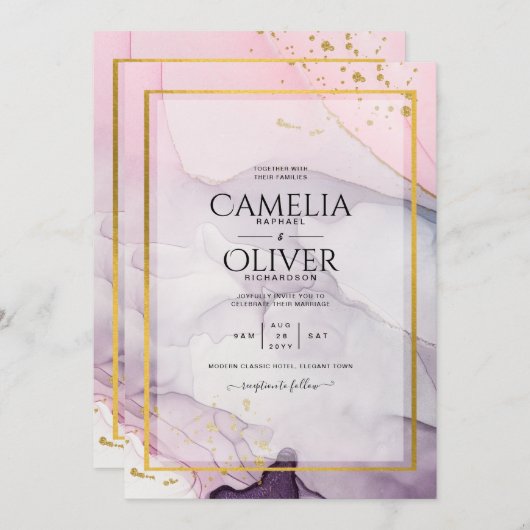 LeahG Pink Lila Lavender Gold INK Wedding INVITE Einladung (Vorne/Hinten)