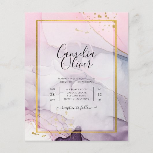 LeahG Pink Lila Lavender Gold INK Wedding INVITE Flyer (Vorne)