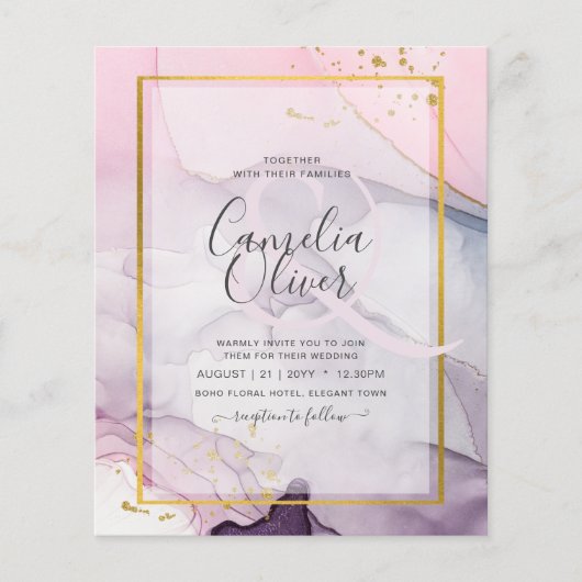 LeahG Pink Lila Lavender Gold INK Wedding INVITE Flyer (Vorne)